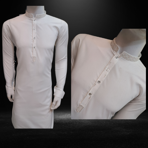 Embroidered Kurta Pajama with Pockets Wash and Wear Fabric