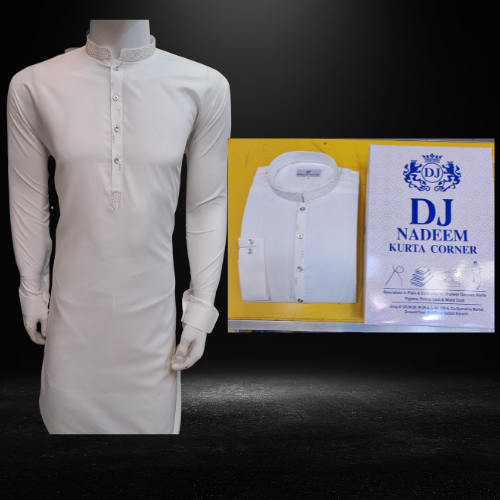 Embroidered Kurta Pajama with Pockets Wash and Wear Fabric